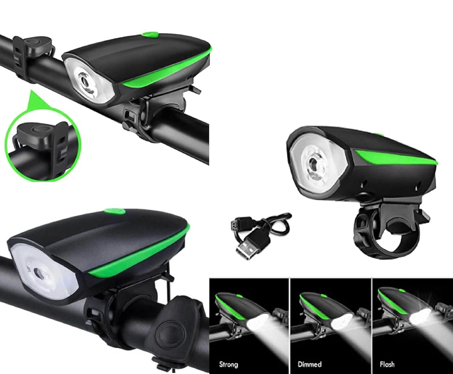 Bicycle Rechargeable Bike Horn and Light 140 DB with Super Bright 250 Lumen Light