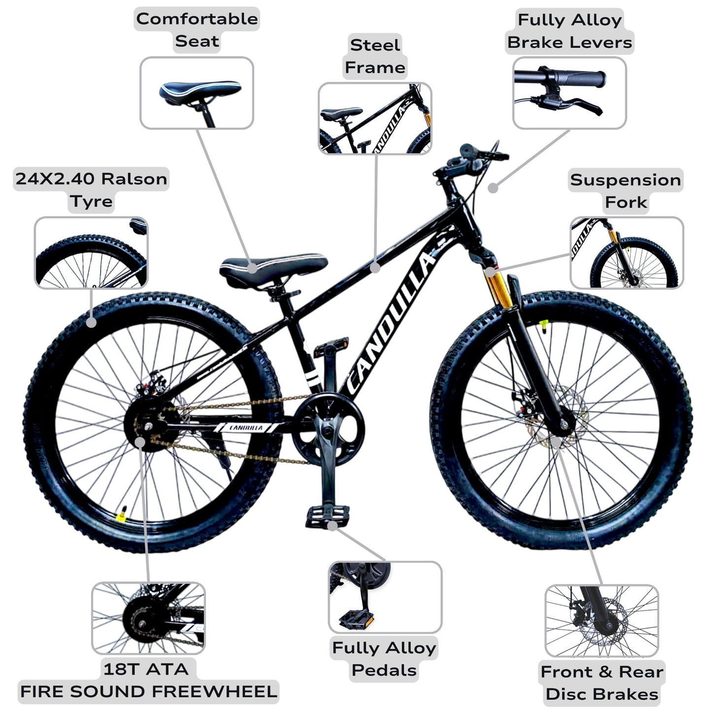 BLACK HAWK Single Speed MTB Mountain Bike 24"