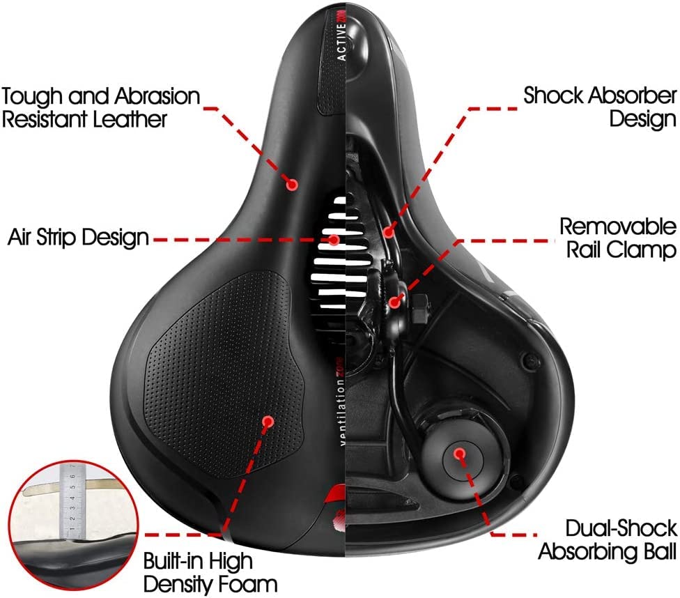 Premium Wide Comfort Bicycle Saddle | Ergonomic Soft Cushion Seat | Shock Absorbing | Breathable Design