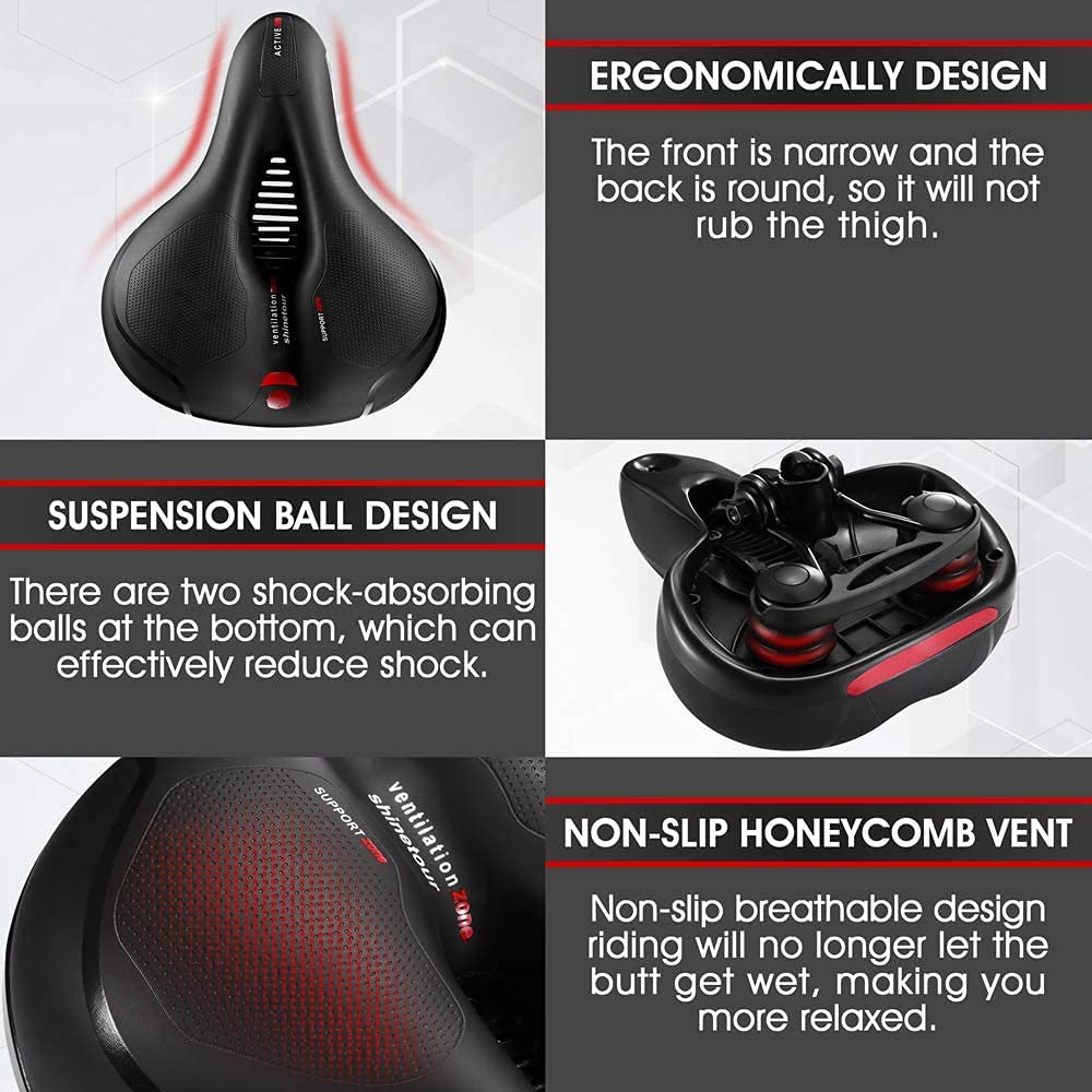 Premium Wide Comfort Bicycle Saddle | Ergonomic Soft Cushion Seat | Shock Absorbing | Breathable Design