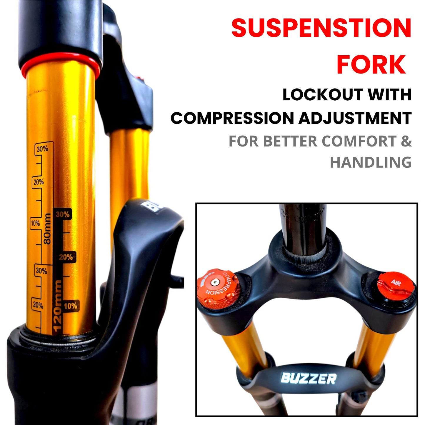 Premium Air Suspension Bicycle Fork | 120mm Travel | Lockout & Compression Adjustment | Lightweight Alloy MTB Fork