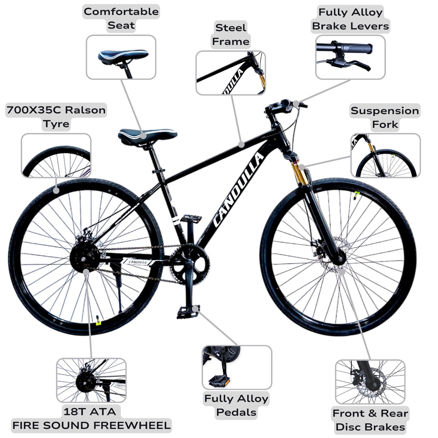 BLACK HAWK 700X35C Hybrid Bike | Double Disc | Suspension Fork | Lightweight 700X35C Hybrid Bike | Double Disc | Suspension Fork | Lightweight