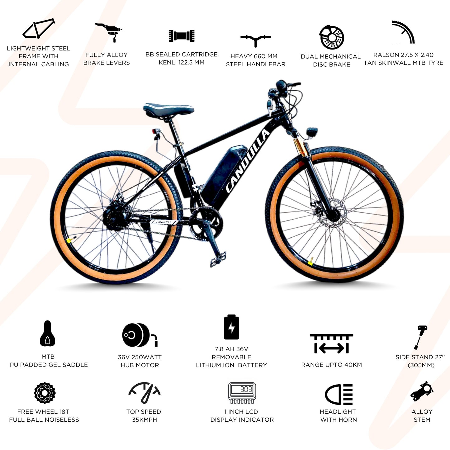 Black Hawk Electric Bike | 7.8Ah Battery | Up to 40Km Range | Removable Battery