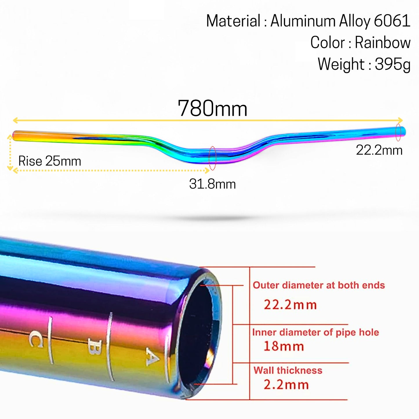 Colorful Rainbow Handlebar 31.8MM X 780MM for MTB Bicycle