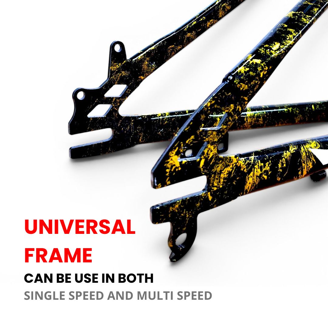 Carbon Steel Bicycle Frame | 16 Inch Frame | 26 Inch Wheel Compatible | Black & Gold Splatter Finish