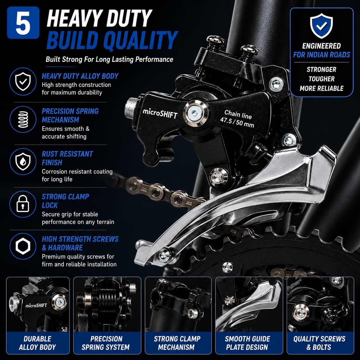MicroSHIFT Front Derailleur | Bicycle Front Gear Machine | MTB Front Gear Shifter for Multi-Speed Cycle