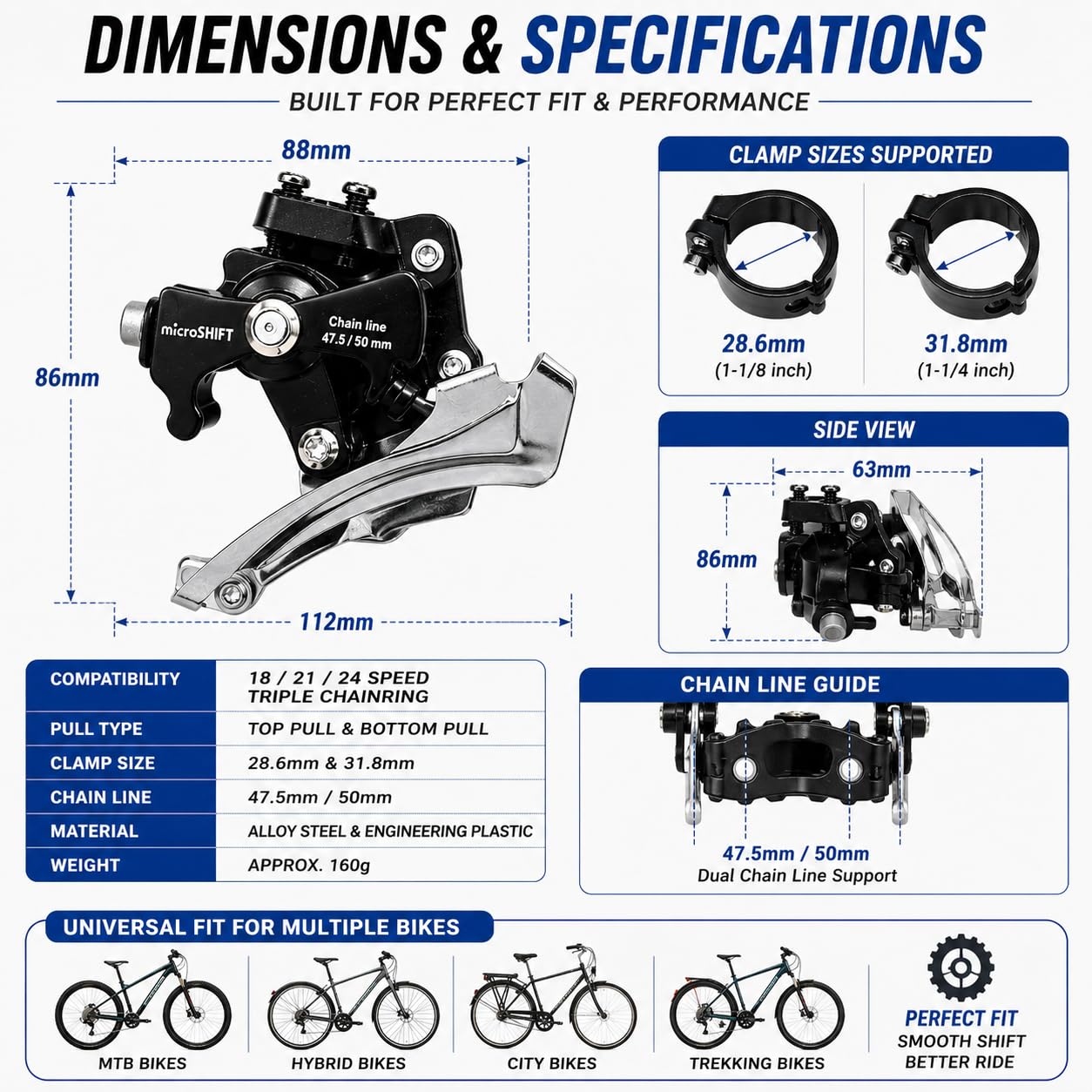 MicroSHIFT Front Derailleur | Bicycle Front Gear Machine | MTB Front Gear Shifter for Multi-Speed Cycle